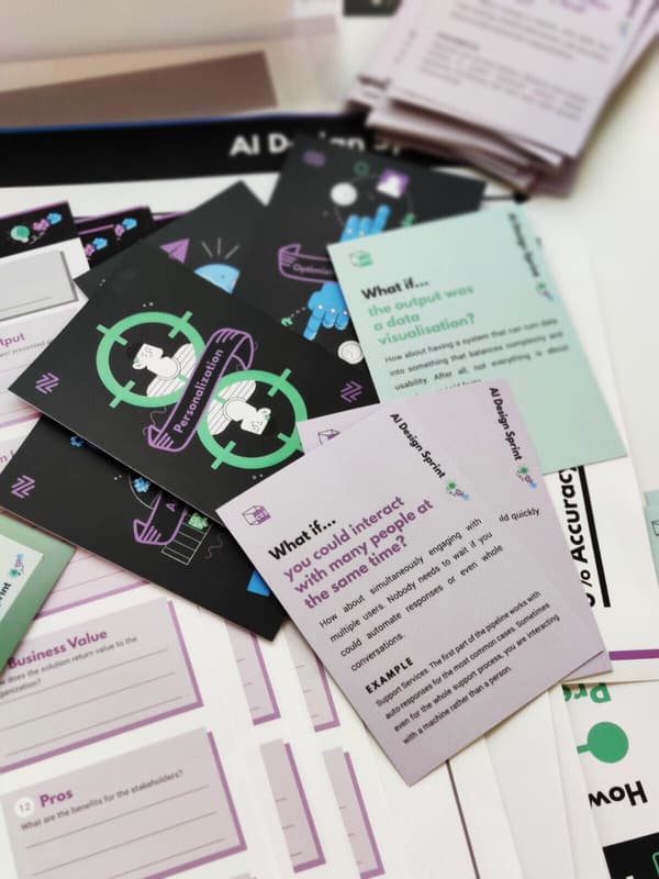 AI Design Sprint materials - cards and canvases for design thinking methodology
