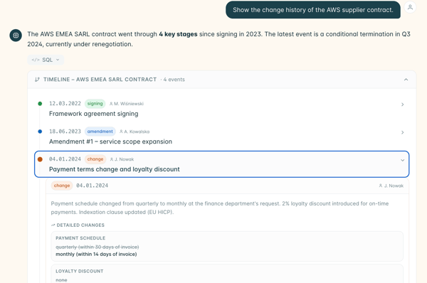 Recordya displays the complete change history of an AWS supplier contract in an interactive timeline.