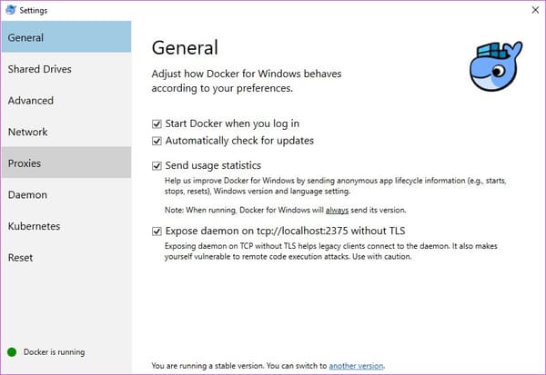 Docker settings on Windows