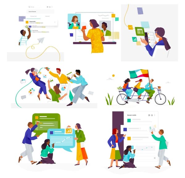User interface screenshots can be dull but Slack has its own way to bring life to them. Friendly organic illustrative characters blended with crisp and colorful UI components make it easier to explain functionalities available on Slack.